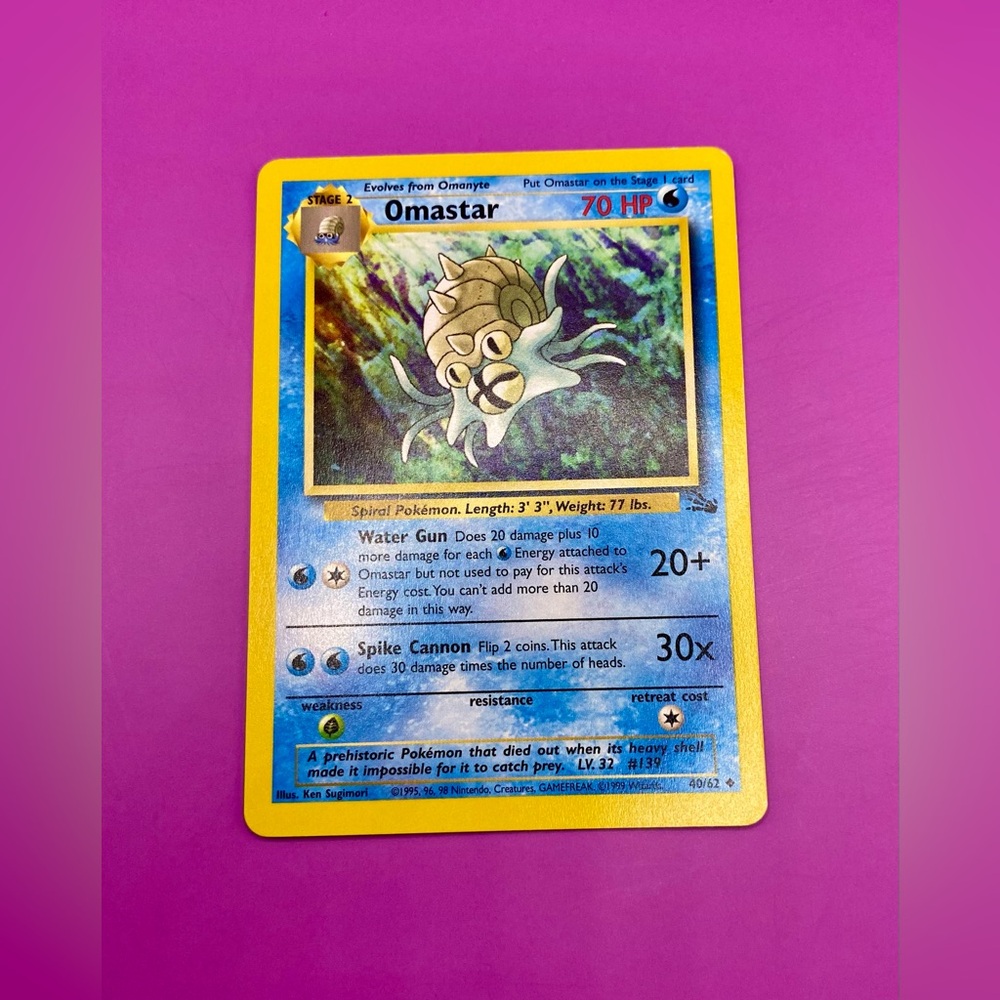 POKÉMON OMASTAR CARD; 40/62; 1st Edition - Fossil; Perfect Condition.